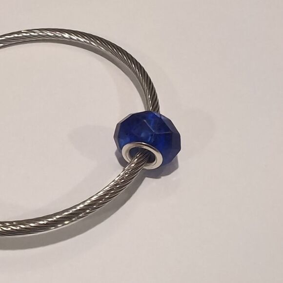 Silver Darker Blue Faceted Charm for Pandora Style Bracelet - Picture 4 of 4